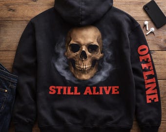 Hoodie met schedelprint, Error Offline-sweater, Gothic Streetwear
