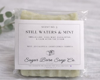 Still Waters & Mint Handmade Soap | Fresh Mint Eucalyptus Soap | Clean Herbal Bar | Scripture Soap | Sugar Barn Soap Co.