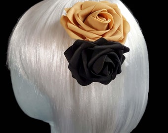 Black & Matte Gold Foam Rose Hair Clip