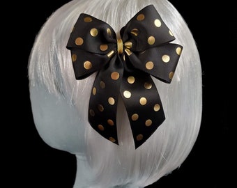 Black and Gold Polka Dot Hair Bow, Hair Clip, Accessory