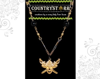 Gold Pirate Skull with Black Beads and fishing swivels