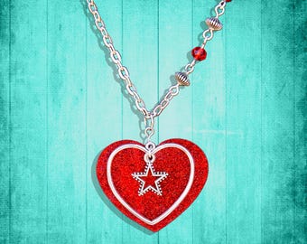 Reversible Red Heart Necklace – Star Charm & Chocolate Box Design