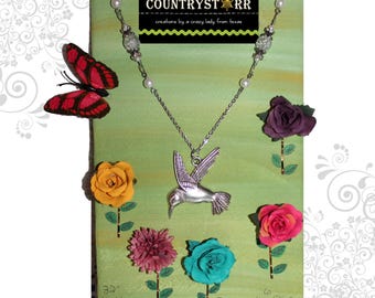 Hummingbird Necklace with Pearls & 6 Hair Pins (Includes Butterfly)