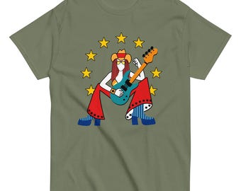 Maglietta con basso Cosmic Cowgirl, maglietta retrò Rock n Roll