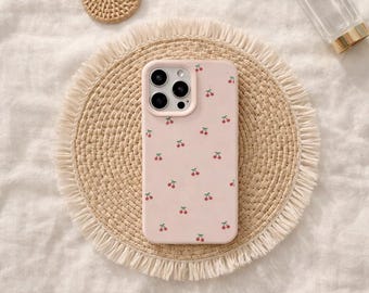 Estetiskt iPhoneskal med körsbär, Söt tecknad frukt, Kawaii silikonskal, Stötsäkert Girly iPhoneskal