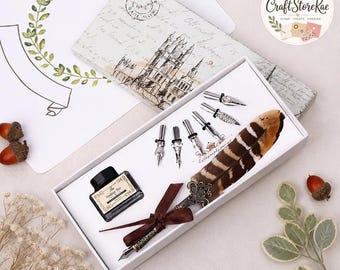 Juego de pluma estilográfica vintage con tinta, 6 plumillas de caligrafía y sello de cera. Kit de escritura retro para artistas, escritores, diarios y regalos.