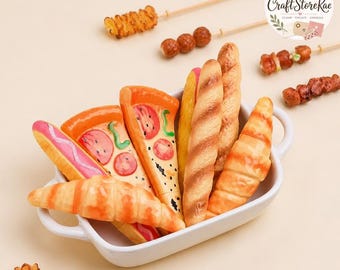 Kawaii Pizza & Croissant Gel Pen, Hot Dog Loaf Food-Shaped Ballpoint Pen with Refrigerator Magnet, Novelty Stationery for Students Gifts