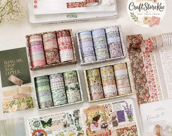 Juego de 15 rollos de cinta adhesiva decorativa PET con diseño floral, ideal para diarios, cuadernos, álbumes de recortes, papelería y cajas de regalo.