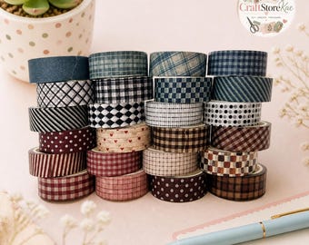 Vintage Plaid Washi Tape Set, 4 Styles Scrapbook Masking Tape 6 Rolls for Journaling Planner DIY Craft Decor Supplies Set Handmade