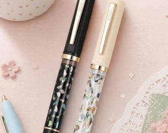 Perlmutt-Inlay-Füllfederhalter, Harzfass-Kalligraphiestift mit Iridium-Feder-Twist-Tintenfüllung Elegantes Schreib-Geschenk-Set