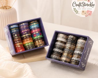 36 Rolls Gold Foil PET Washi Tape Set, Decorative Masking Tape for Scrapbooking, Journaling, Planners, Cards, DIY Crafts & Stationery
