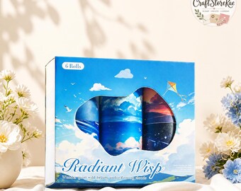 6 Rolls Nature PET Washi Tape Set, Sunset & Starry Night Decorative Tape for Journaling, Scrapbooking, Planners, DIY Craft Grandma Gift