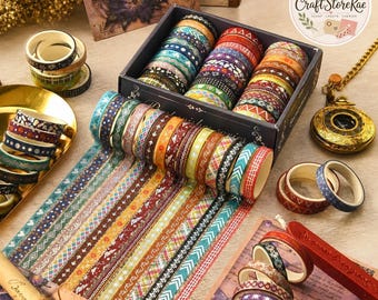 36 Rolls Gold Foil PET Washi Tape Set, Cute Decorative Masking Tape for Journaling, Scrapbooking, Planners, Cards & DIY Crafts