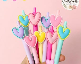 5Pcs Heart Pattern Ballpoint Pens, Smooth Black Ink Writing Pens, Cute Portable Stationery for School, Office, Journaling & Gift