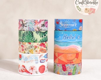 10 Rolls Summer Ocean Washi Tape Set, Beach & Sea Decorative Tape for Journaling, Scrapbooking, Planners, Phone Cases and DIY Crafts