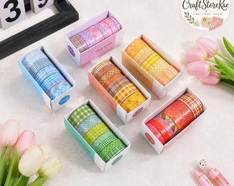 7 Rolls Retro Plaid Washi Tape Set, Minimalist Decorative Masking Tape for Journaling, Scrapbooking, Planners, Stationery, DIY Crafts