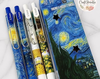4Pcs Vintage Oil Painting Gel Pen Set, 0.5mm Quick Dry Black Ink Pens, Large Capacity Writing Pens for School, Office, Journaling Signatures
