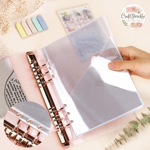 5Pcs A5 A6 A7 Inclined Pocket Binder Refill Bags, Clear 6-Hole PVC Ticket & Sticker Storage Pouches for Journals and Planners