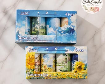 4 Rolls Sunflower Washi Tape Set, Pastoral Floral Decorative Tape for Journaling, Scrapbooking, Planners, DIY Crafts & Grandma Gifts