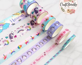 Kawaii Unicorn Washi Tape, Cute Cartoon Decorative Masking Tape for Journaling, Scrapbooking, Planners, Gift Wrapping & School Crafts
