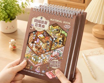 40 Pages Scene Sticker Collection Book, 20 Isometric Scenes Stress Relief Journaling Scrapbooking Decor DIY Craft Set Handmade, Grandma Gift