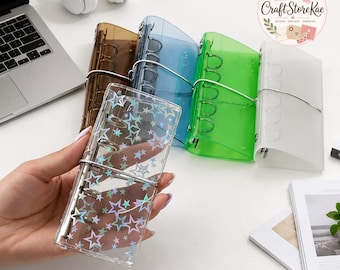 Transparent PVC Loose Leaf Binder Notebook, Lightweight M2.5 Refillable Journal with Elastic Band, Sticker Organizer & DIY Stationery