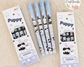 4Pcs Cute Puppy Gel Pens, Quick-Dry Smooth Black Ink Ballpoint Pens for School, Exams, Office, Journaling, Note Taking & Study