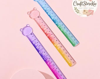 15cm Cute Bear Measuring Ruler, Gradient Glitter Wavy Edge Ruler for Kids, School, Office, Scrapbooking, DIY Art & Craft Supplies
