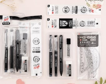 11Pcs Kawaii Stationery Set, 2B Pencil, Gel Pen & Refills, Ruler and Eraser for School, Students, Writing, Drawing and Study Supplies