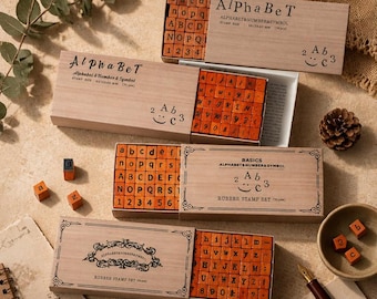 70Pcs Wooden Alphabet & Number Stamp Set, Vintage Typewriter, Serif, Script, Bold Font Rubber Stamps for Journals, Planners and Crafts