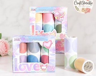 6 Rolls Round Gradient PET Washi Stickers, Decorative Paper Stickers for Journaling, Scrapbooking, Gift Boxes, Planners & DIY Crafts