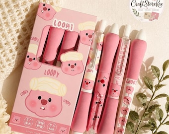 4Pcs Cute Loopy Beaver Ballpoint Pens, 0.5mm Quick-Dry Black Ink Press Pens for School, Study, Office, Journaling & Signature Writing Gifts