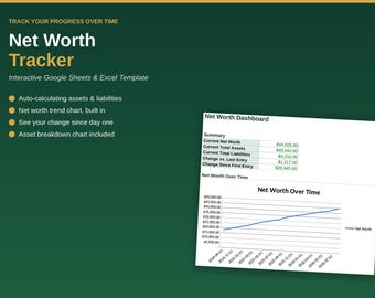 Hoja de cálculo para el seguimiento del patrimonio neto / Plantilla de Excel para finanzas personales / Seguimiento de la riqueza / Seguimiento de deudas y ahorros / Planificador de objetivos financieros