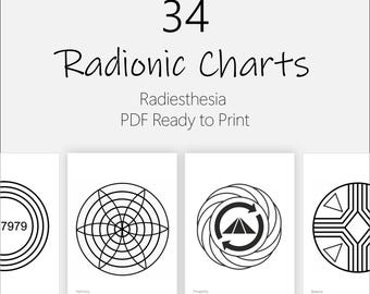 Pacchetto di 34 grafici radionici in formato PDF pronti per la stampa + guida + bonus / Radiestesia / Radionica / Geometria sacra / Grafici di guarigione energetica