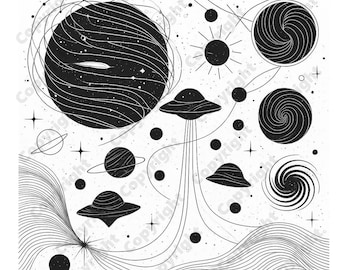Stampa artistica di UFO cosmici – Illustrazione dell'universo astratto, decorazione dello spazio spirituale, opera d'arte di energia celeste, universo cosmico, opera d'arte aliena