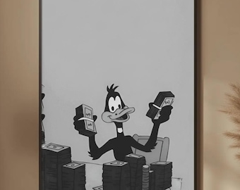 Aesthetic Money Duck Poster - Motivational Rich Duck Wall Art, Success Mindset Cartoon Print, Modern Office Hustle Decor