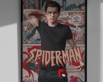 Póster de Spider-Man de Tom Holland - Impresión artística de collage de Peter Parker, decoración de pared de cómics de Marvel