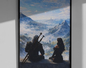 Geralt and Yennefer The Witcher Poster - Aesthetic Wild Hunt Wall Art, White Wolf and Sorceress Tribute Print, Modern Fantasy Cinema Room