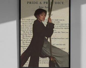 Pride and Prejudice Jane Austen-poster - esthetische leesgrage kunst aan de muur, Elizabeth Bennet-filmprint, decor literair huis, klassieke literatuur