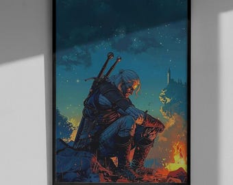 リヴィアのゲラルト アートプリント - ウィッチャーポスター、ホワイトウルフの壁飾り、ファンタジーRPGファンへのギフト