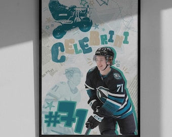 Macklin Celebrini Poster - Hockey Star Art Print, San Jose Sports Wall Decor
