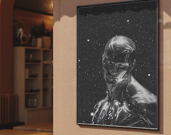 Silver Surfer Art Print - Dark Aesthetic Marvel Poster, Cosmic Superhero Wall Decor, MCU Fan Gift
