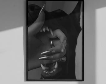 Doberman Luxury Poster - Trendy It Girl Art Print, Black and White Noir Wall Decor