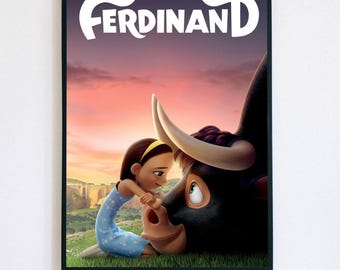 Aesthetic Ferdinand Bull Poster - Nina and Ferdinand Cartoon Wall Art, Heartwarming Movie Print, Modern Nursery Playroom Decor