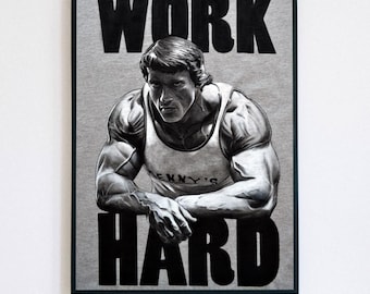Arnold Schwarzenegger Poster - Aesthetic Bodybuilder Motivation Wall Art, Modern Work Hard Gym Print, Minimalist Fitness Inspiration Decor