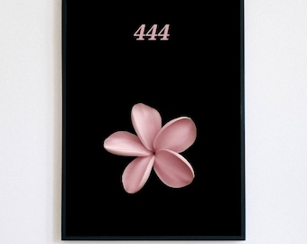 444 Angel Number Hibiscus Poster - Spiritual Protection Art Print, Minimalist Pink Flower Wall Decor, Aesthetic Manifestation Poster