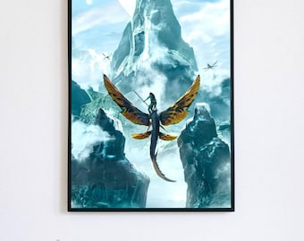 Aesthetic Avatar: Way of Water Poster - Pandora Banshee Flight Wall Art, Jake Sully Na'vi Print, Modern Sci-Fi Cinema Decor