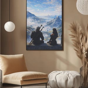 ゲラルトとイェネファーのウィッチャーポスター - 美的ワイルドハントウォールアート、白狼と魔女へのオマージュプリント、モダンファンタジーシネマルーム 画像 2