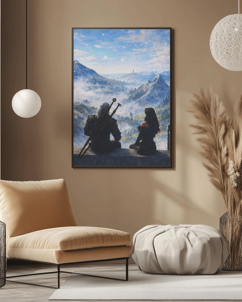 ゲラルトとイェネファーのウィッチャーポスター - 美的ワイルドハントウォールアート、白狼と魔女へのオマージュプリント、モダンファンタジーシネマルーム 画像 2