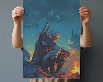 Geralt of Rivia The Witcher Poster - Wild Hunt Wall Art, Digital Download Fantasy RPG Print, Instant Printable Monster Hunter Decor